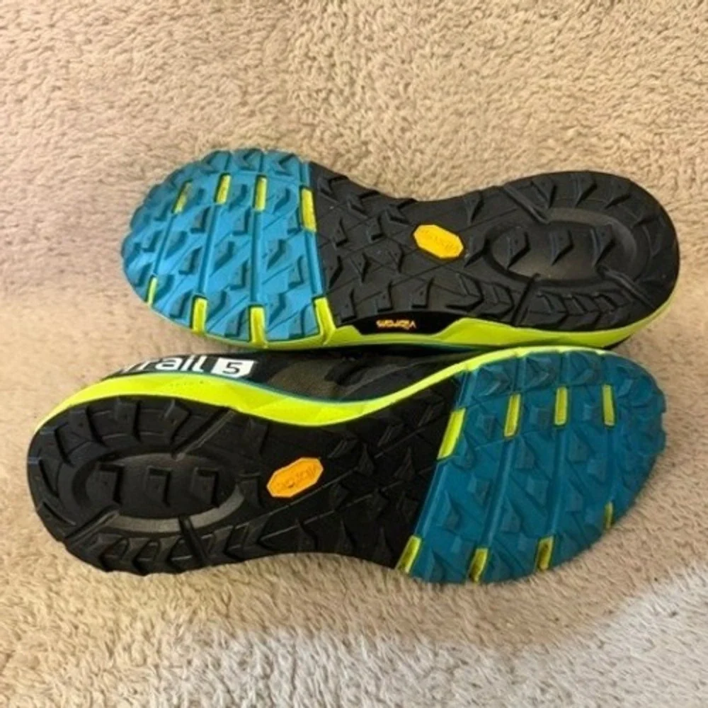 Salming Trail 5 Trail Running Shoes Mens Size 10 Black Yellow Blue Vibram EUC